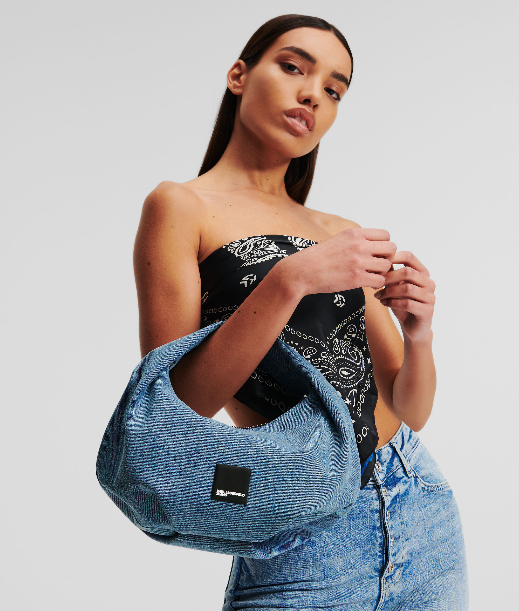 (image for) Top-Notch KLJ BOX LOGO DENIM HOBO BAG